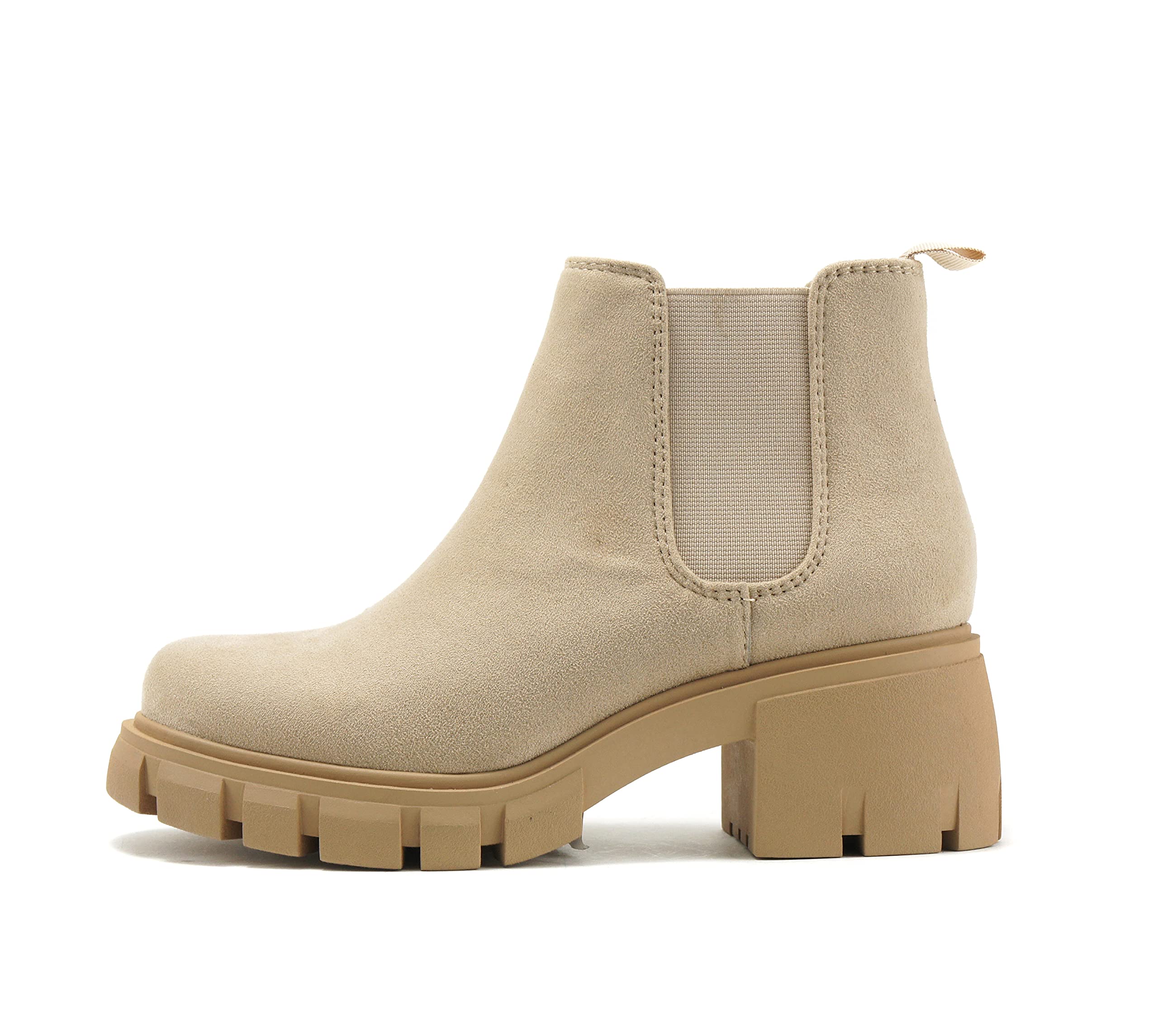 Soda PIONEER Women's Mid Heel Lug Sole Chelsea Boots with Double Elastic