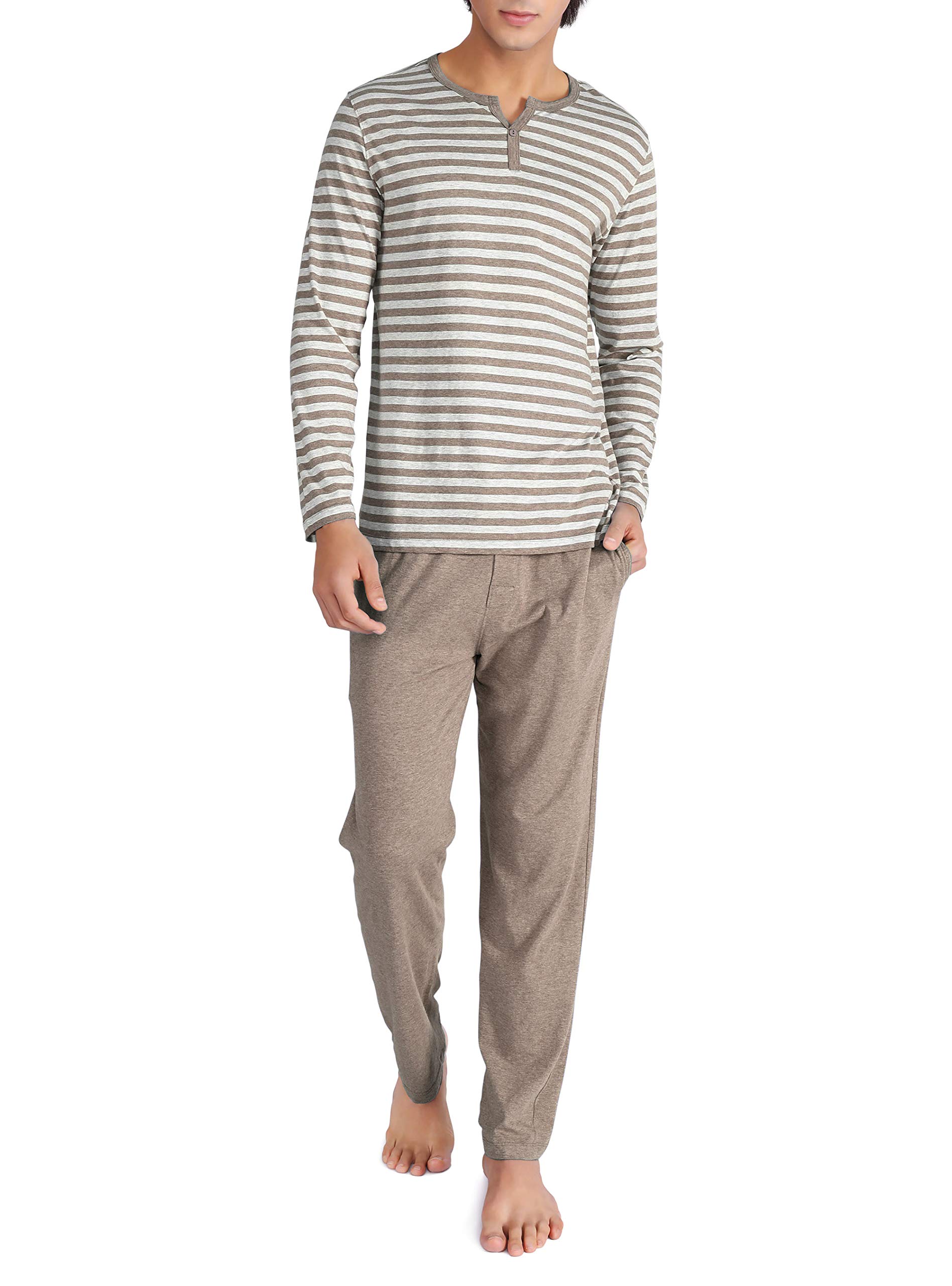 DAVID ARCHY Mens Two Piece Long Sleeve Pyjamas, Made of Combed Cotton, Soft and 