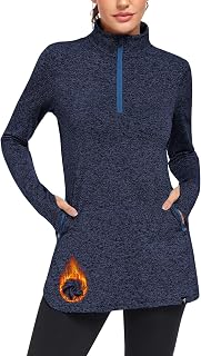 Soneven Fleece Pullover Women Winter Thermal Sweatshirt Long Sleeve 1/4 Zip Thumbhole Fleece Long Sleeve Pullover Fleece Pullover Long Sweater for Outdoor Hiking