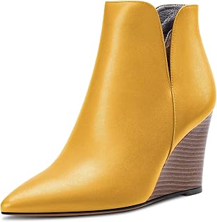 Saekcted Women's High Wedge Heel Closed Pointed Toe Ankle Boots Two-Piece Classic Slip-on Shoes