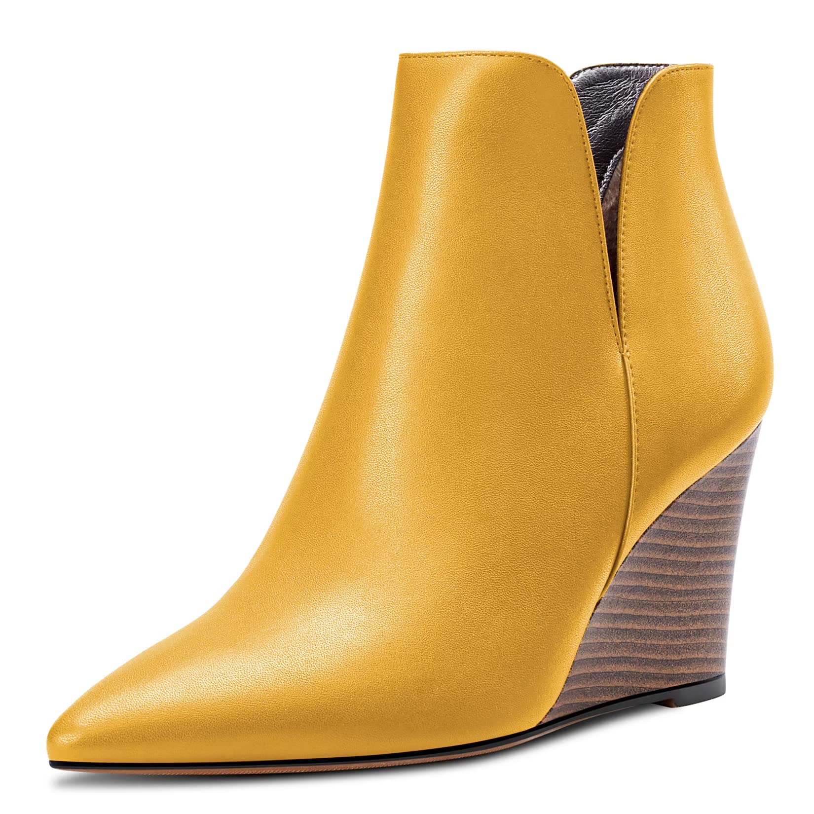 Saekcted Women's High Wedge Heel Closed Pointed Toe Ankle Boots Two-Piece Classi