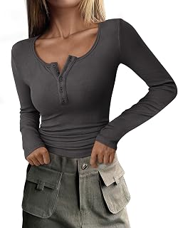 PRETTYGARDEN 2025 Spring Autumn Long Sleeve Henley T Shirt for Women Button Ribbed Slim Fit Casual Basic Top Blouse