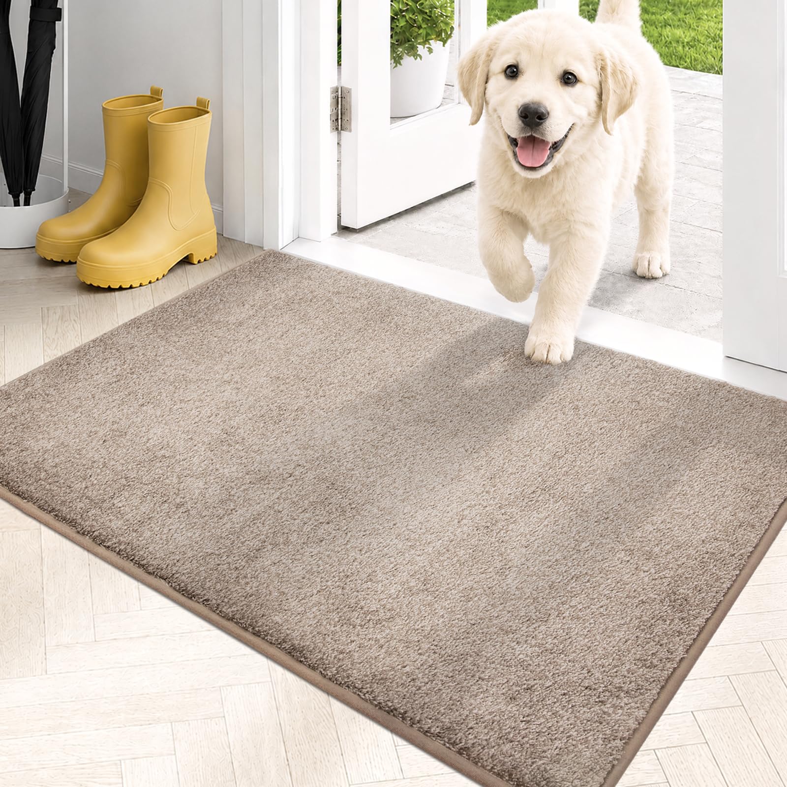 PURRUGS Dirt Trapping Indoor Door Mat, 50 x 80 cm, Taupe | Machine Washable, Non