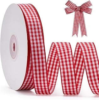 Red Gingham Ribbon 5/8", 25 Yards Roll Red and White Buffalo Plaid Ribbon Polyester Check Ribbon for Christmas Gift Wrapping DIY Crafts Hair Accessories and Home Decor