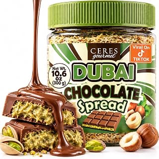 Dubai Chocolate Spread 10.6 oz Jar with Pistachio Cream and Crispy Kataifi | Gourmet Crunchy Dubai Chocolate Bar Spreadable Filling and Toppings for Pancake, Breakfast, Snacks and Desserts