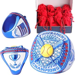 TOPSPORTSJEWELRY 12 pcs Pack Metallic Colors Softball Tournament championhsip Trophy Ring Softball Teams Players Awards Size 9
