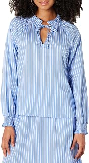 Amazon Essentials Women's Relaxed-Fit Ruffle-Neck Cotton Sateen Blouse