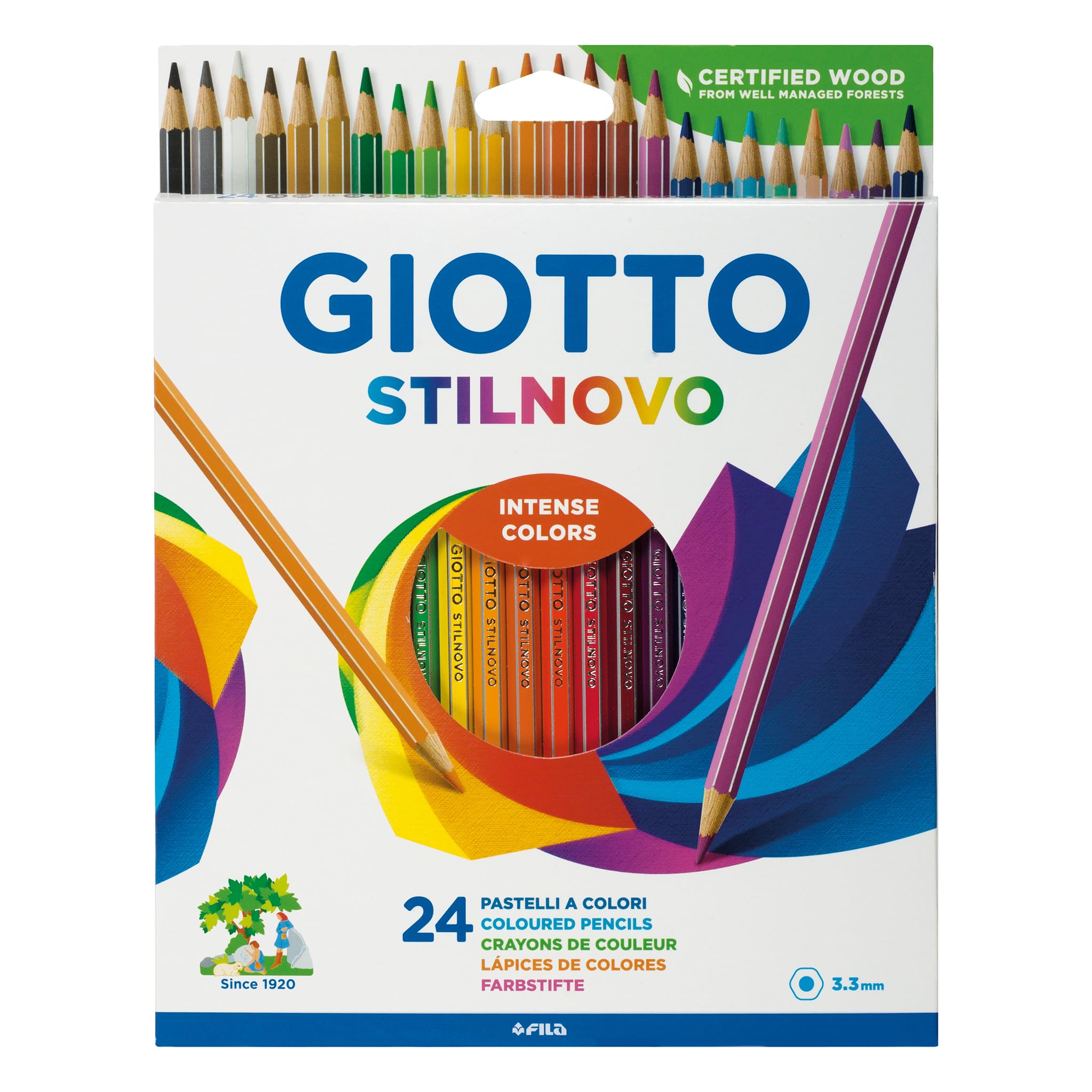 Giotto Stilnovo Pencil Case of 24 Coloured Pastel Pencils 3.3 mm, Multicoloured,