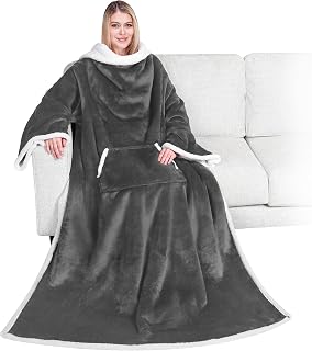 PAVILIA Blanket with Sleeves for Adults Women Men Cozy Warm Fleece Blanket with Arms Gifts for Christmas Wife