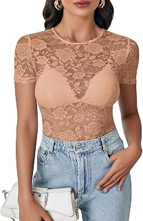 LYANER Women's Floral Lace Sexy Y2k Tee Tops