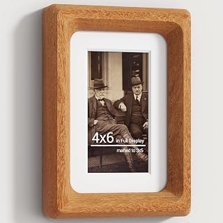 4x6 Picture Frames Natural Teak,Original Wood Hand Make Crafted Photo Frame with Mat to 3 x 5 Graduation Display,Family,Wedding Picture Tabletop & Wall Decoration