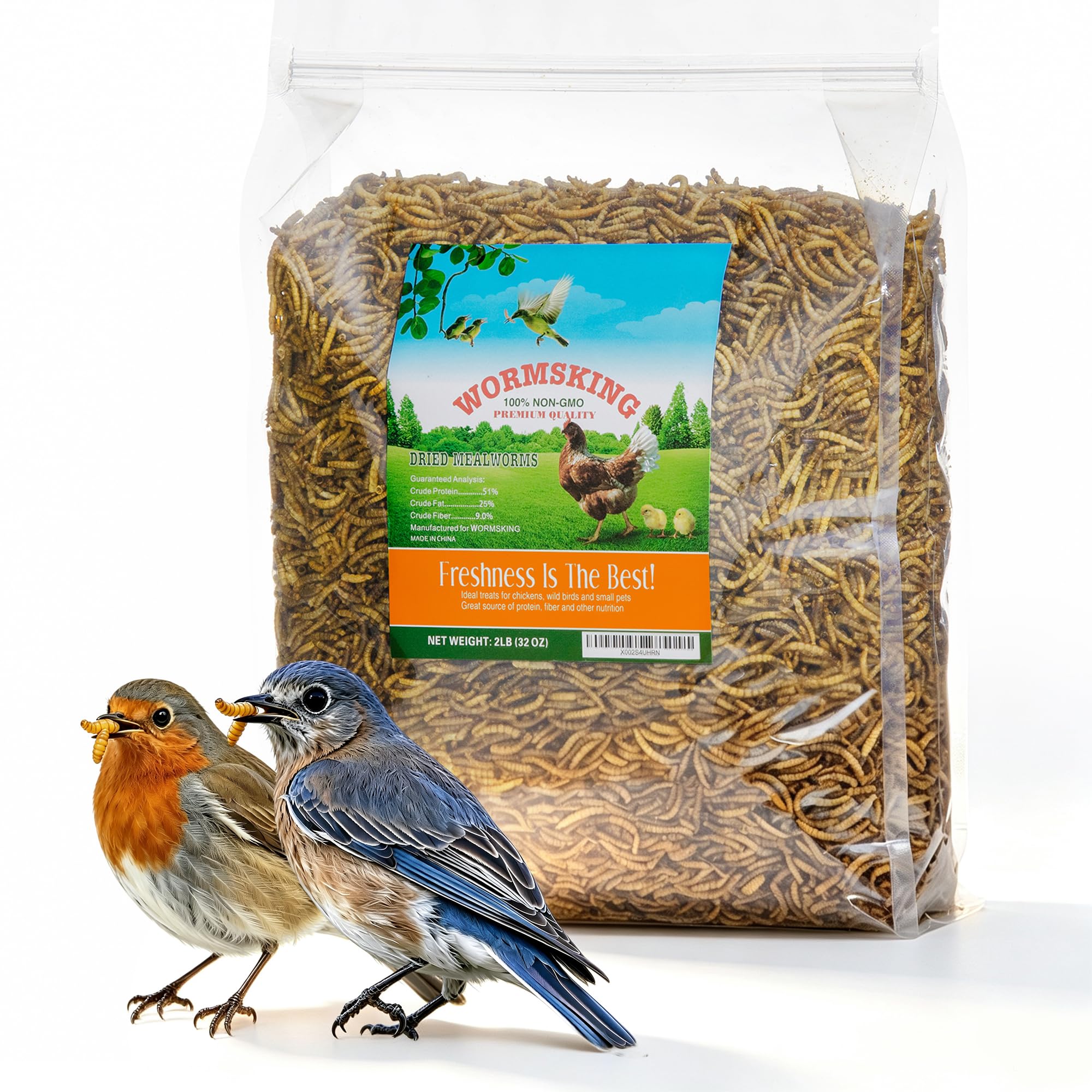 WORMSKING Dried Mealworms for Wild Birds and Chicken, 2LB | For Poultry, Tasty B