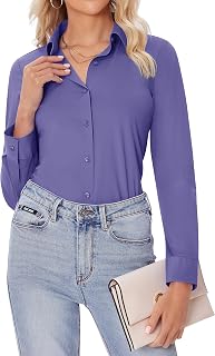 siliteelon Button Down Shirts for Women Slim fit Long Sleeve Stretch Dress Shirts Work Shirt Wrinkle Free Office Blouses