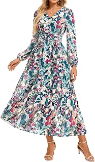 GRACE KARIN Women's Elegant V-Neck Long Sleeve Floral Dress