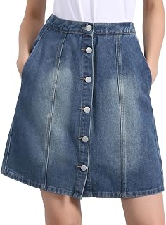 Allegra K Women's Denim Skirts Casual A-Line Short Button Down Jean Skirt