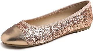 Feversole Women's Fashion Bow Tie Glitter Dress Ballet Flat,Ballerina a Punta Tonda per Donna