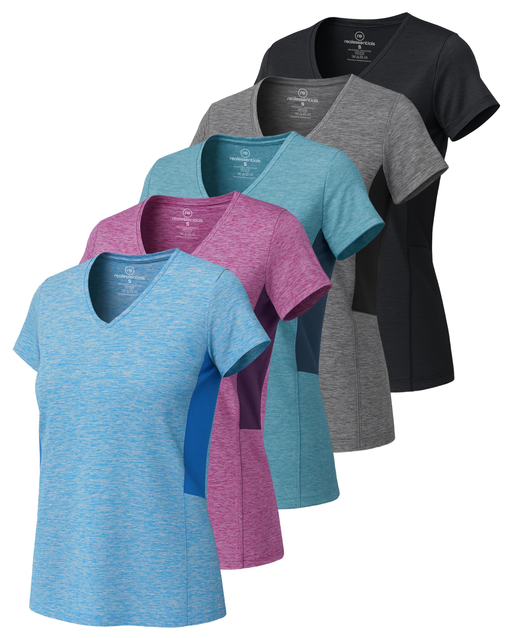 Real Essentials Ladies Dry Fit V Neck T-Shirt Women (Pack of 5)