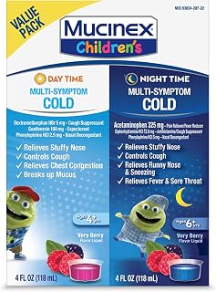 Mucinex Children's Multi-Symptom Cold Day/Night Value Pack, 2x4 FL OZ | For Ages 4+, Guaifenesin, Dextromethorphan HBr, Diphenhydramine HCl, Phenylephrine HCl & Acetaminophen, Alcohol-Free