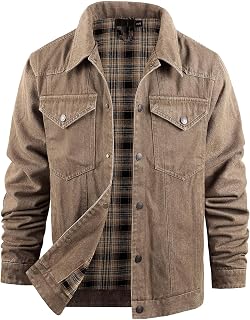 PEHMEA Men's Lined Flannel Denim Stylish Cowboy Trucker Coat Snap Button Rugged Western Shirts Jackets