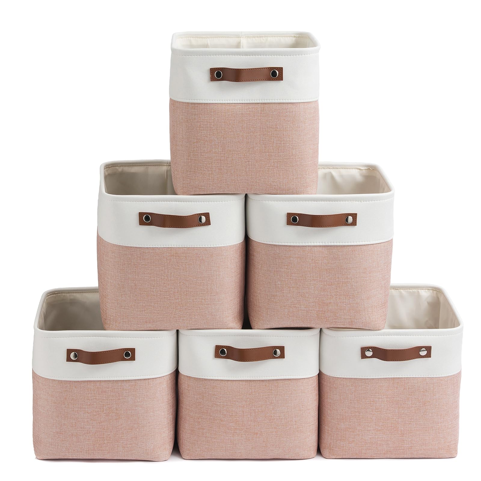 Patvingot Fabric Storage Cubes 11", 6 Pack, with PU Pull Handles,Foldable