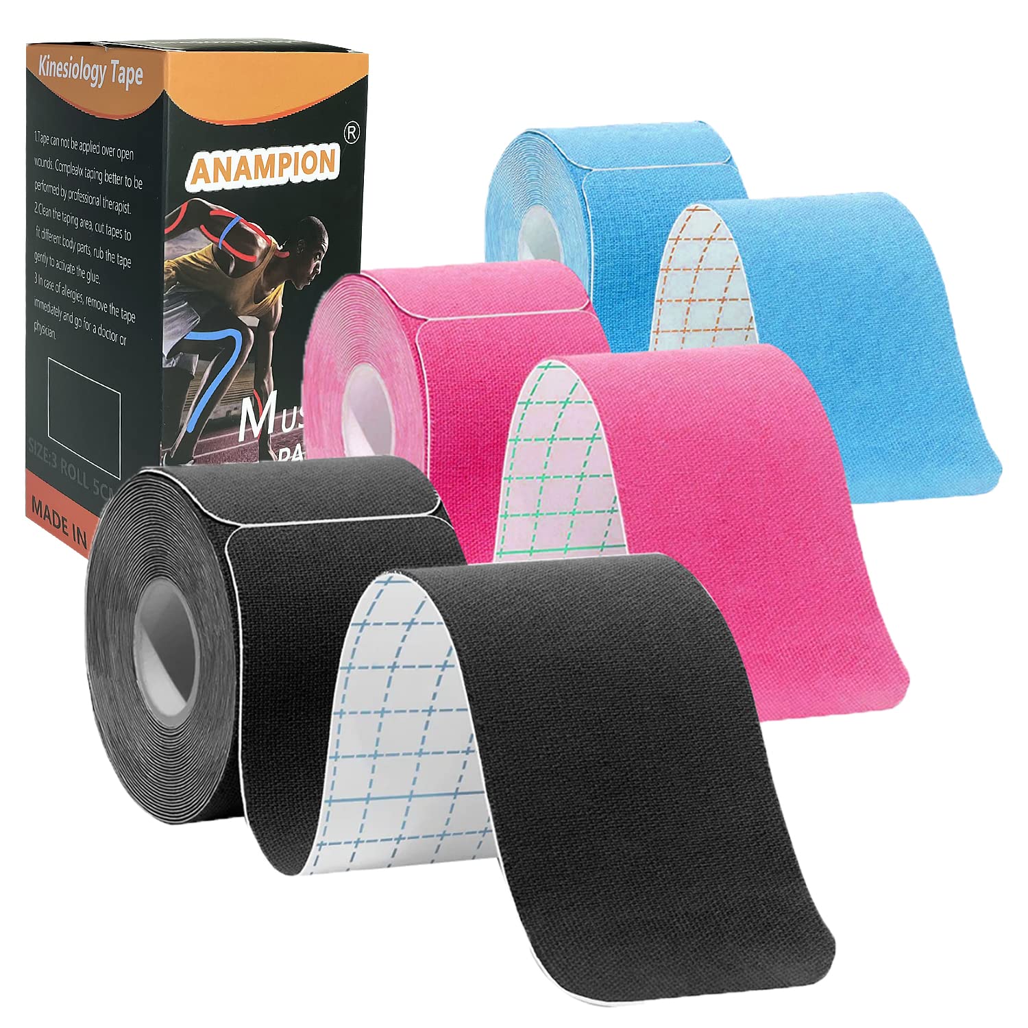 Kinesiology Tape Precut (3 Rolls,60 Precut Strips) Waterproof Sports & Athletic 