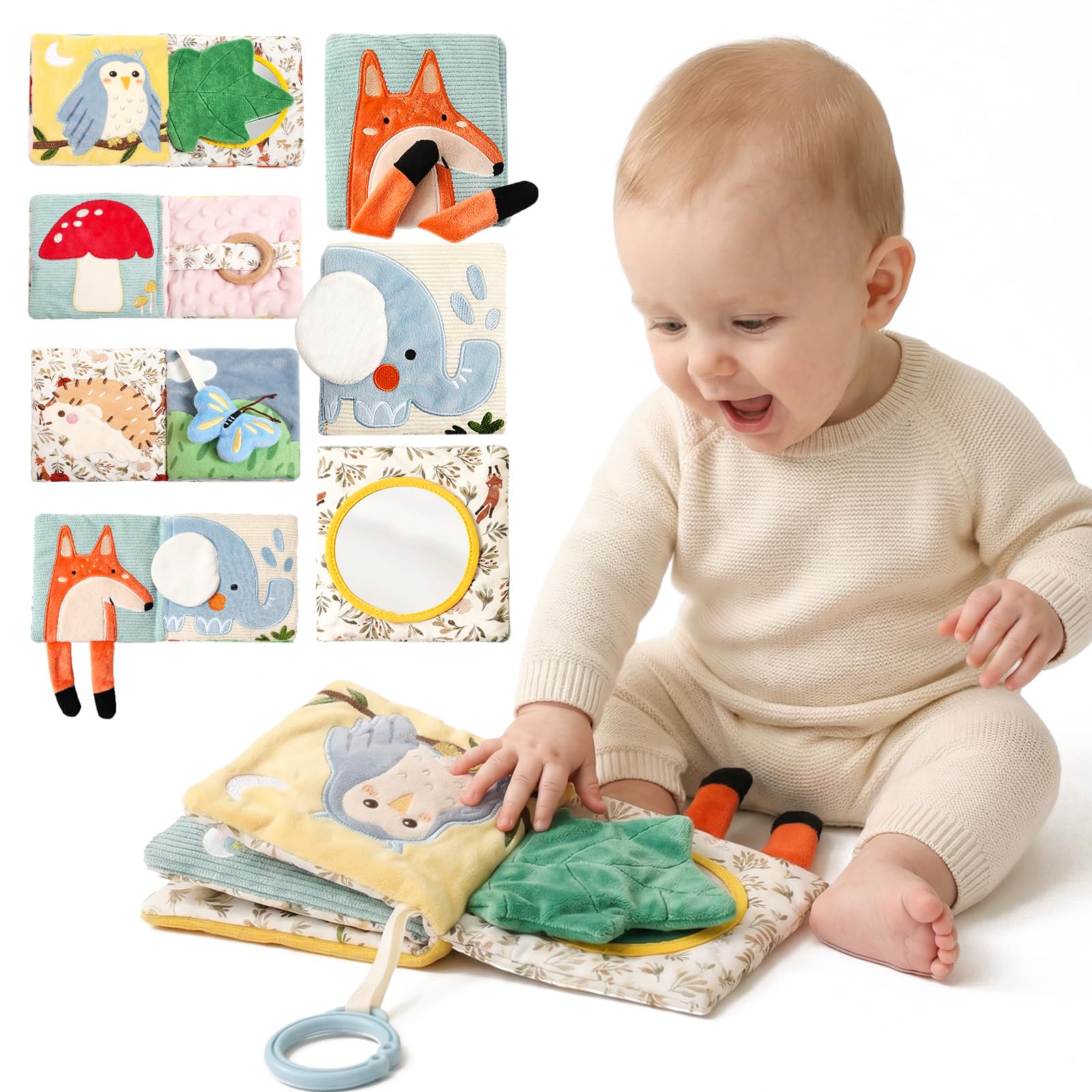 Macabaka Montessori Soft Baby Book - Sensory Book for Babies 0-12 Months with Cr