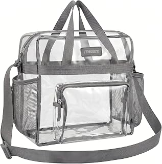 Masirs Clear Tote Bag Stadium Approved - Mesh Pockets Shoulder Straps Zippered Top Perfect for Work Games Concerts