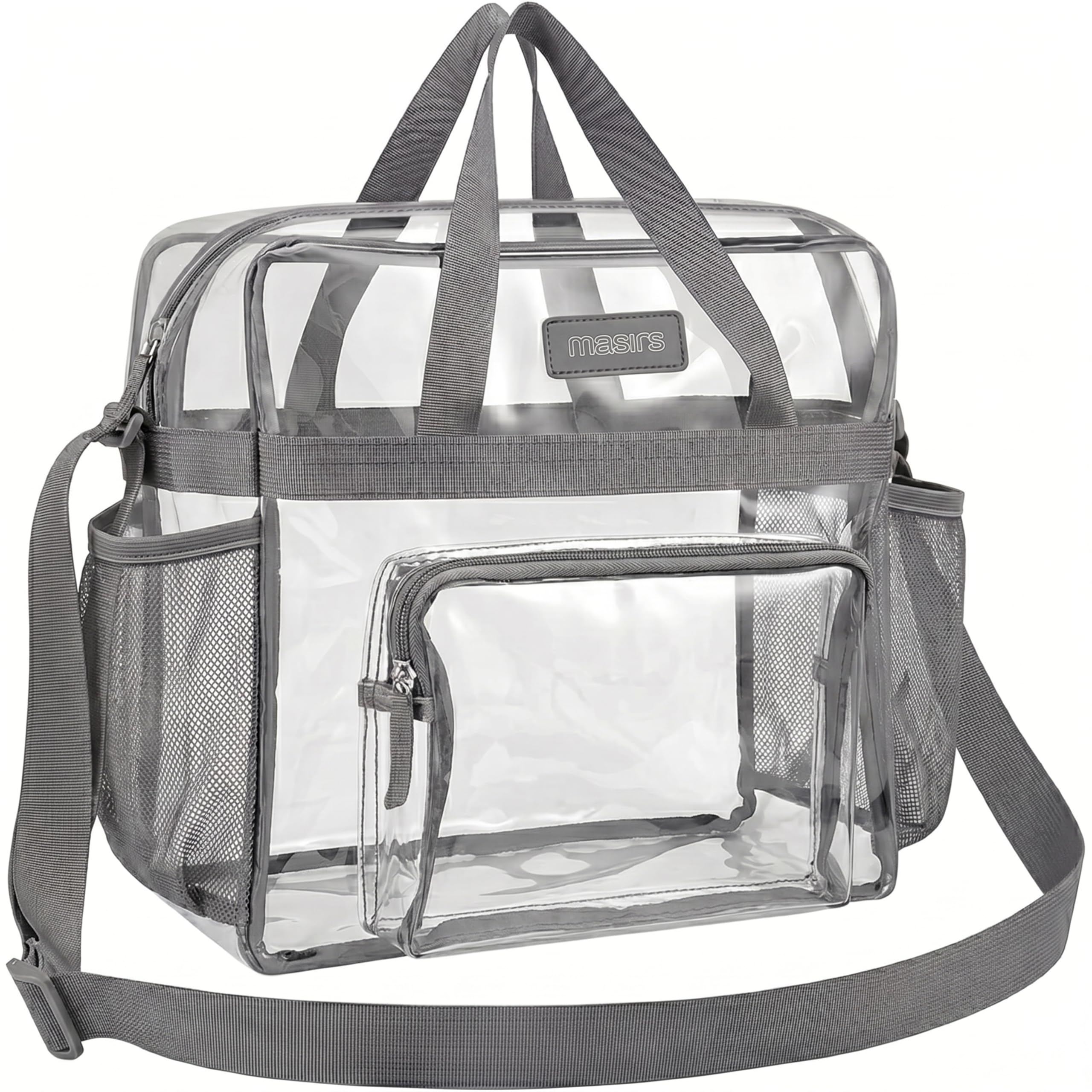 Masirs Clear Tote Bag Stadium Approved - Mesh Pockets Shoulder Straps Zippered T