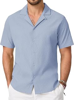 Cavva Men's Shirts Cuban Guayabera Short Sleeve Button Down Textured Shirt