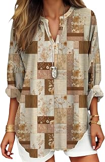 DMOYALA Womens Tops Dressy Casual Long Sleeve V Neck Tunics Plus Size Boho Floral Shirts 2026 Fashion Spring Clothing