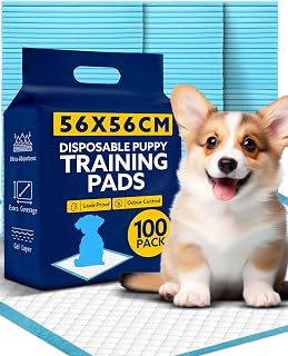 SA Products Puppy Pads 100 Pack, Training Pads, | Super Absorbent Large Leak-Proof Heavy Duty Dog Training, (56 x 56cm), Blue