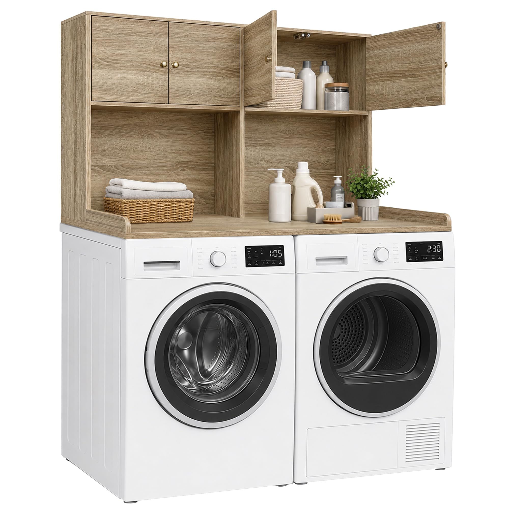 Washer Dryer Countertop with Cabinets, 2-Tier Laundry Countertop with Shelf | Wa