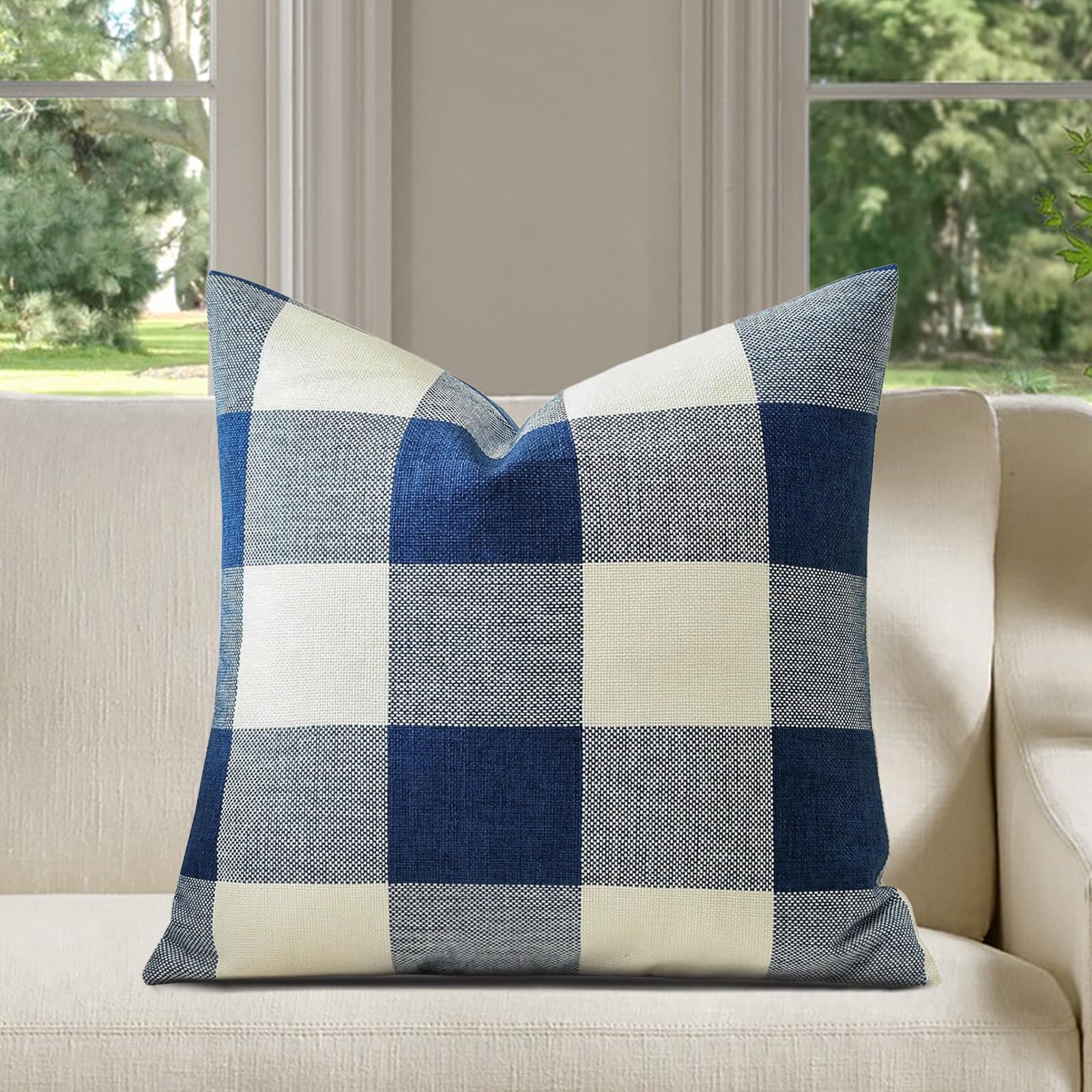 Buffalo Checked Linen Cushion Covers 18x18 Inch Farmhouse Style Decorative Cushi
