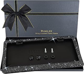 Bling License Plate Frame for Women, 1PCS Sparkly License Plate Frames| Over 1200 pcs 14 Facets Bedazzled Clear Glass Rhinestone Crystals w/Free Glitter Diamond Box (Black)