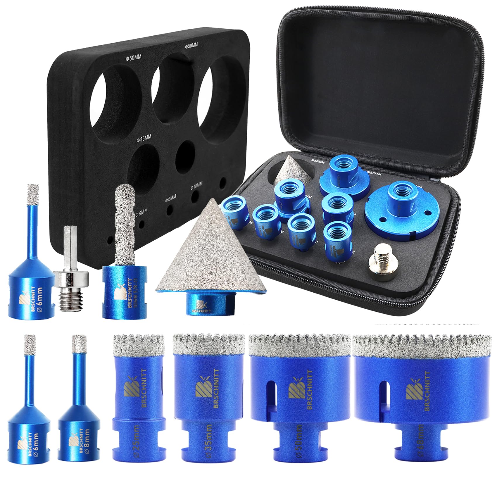 Diamond Tile Drill Bit Set 6/6/8/25/35/50/68 mm - BRSCHNITT M14 Diamond Drill Ho