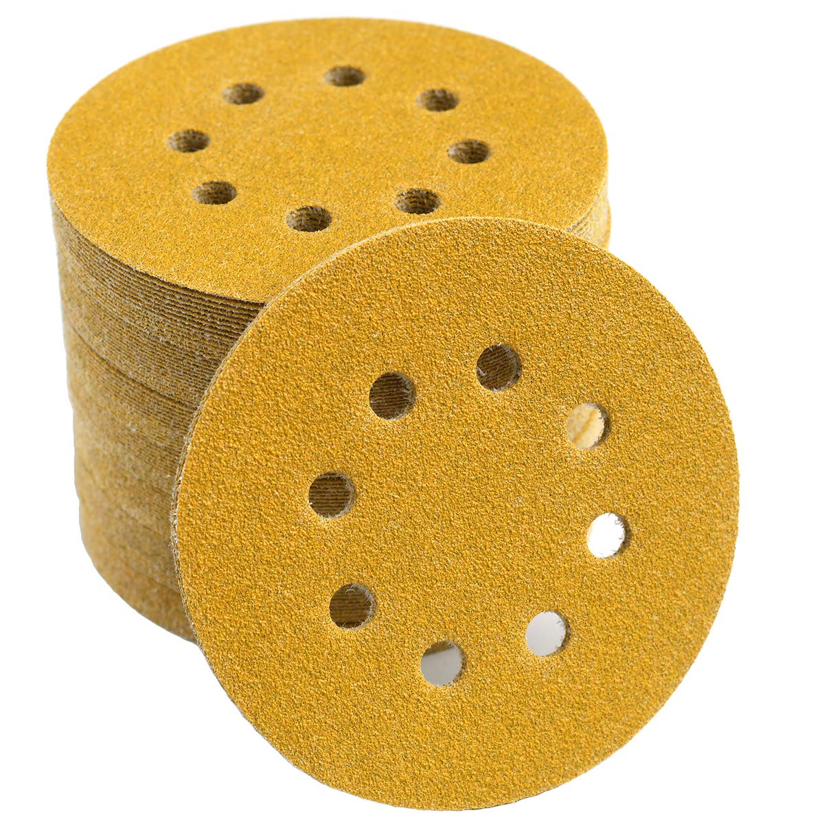 Aiyard 5-Inch 8-Hole Hook and Loop Sanding Discs 80-Grit, 100-Pack | Random Orbi