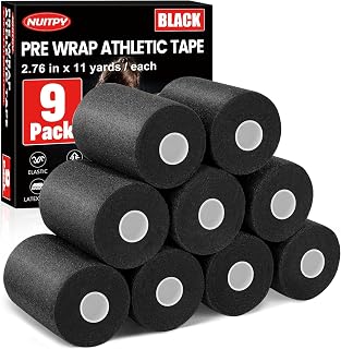 9 Pack Black Pre Wrap Tape, 2.76 Inch x 11 Yards Prewrap Athletic Tape | Pre Wrap Foam Underwrap Tape, Soccer Pre Wrap Tape, Prewrap Tape for Hair, Wrists, Hands, Ankles, Knees