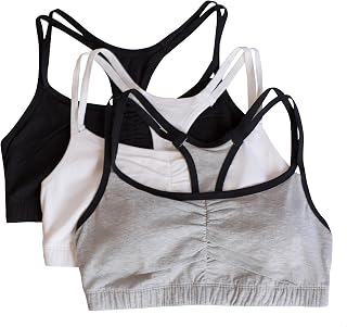 Fruit of The Loom Cotton Sports Bra with Thin Straps, Pack of 3, Fashionable Colours Women's Sports Bra (Pack of 3)