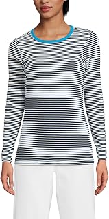 Lands' End Women's All Cotton Long Sleeve T-Shirt - Rib Knit Crewneck