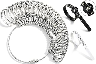 Bflaae Ring Sizer Measuring Tool Kit, 27 PCS Stainless Steel Measuring Ring Tool, US Ring Size 0-13 with Half Size, 2 PCS Reusable Finger Size Tape with Magnified Glass 1-17 USA Rings Size