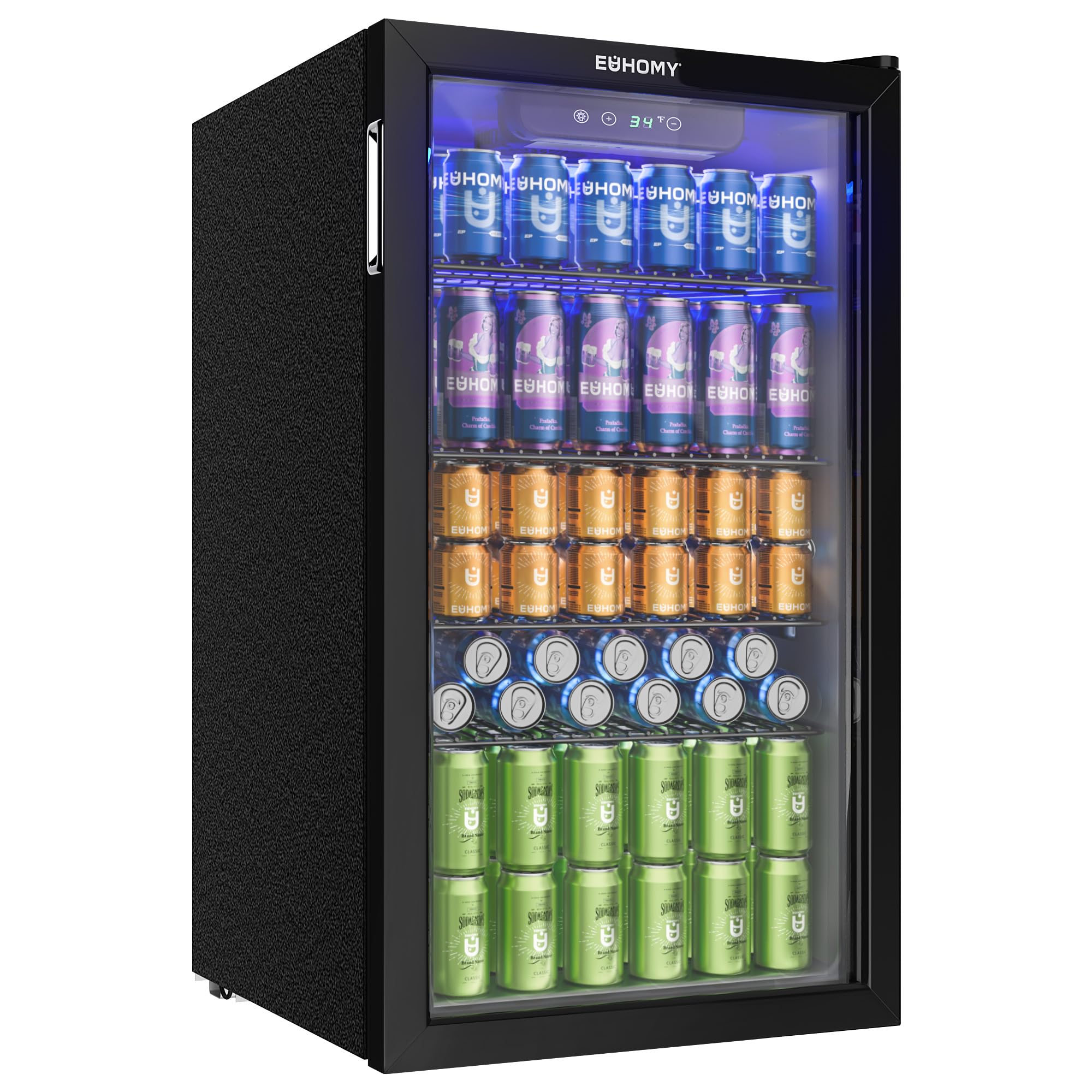 EUHOMY 93L Drinks Fridge, 126 Can Beer Fridge with Glass Door, Wine fridge with 
