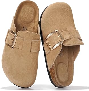 Project Cloud 100% Genuine Leather Clogs for Women Shoes - Memory Foam Insole, Non-Slip & Natural Cork Footbed Arch Support Big Buckle Womens Clogs and Mules Footwear (Manchester)