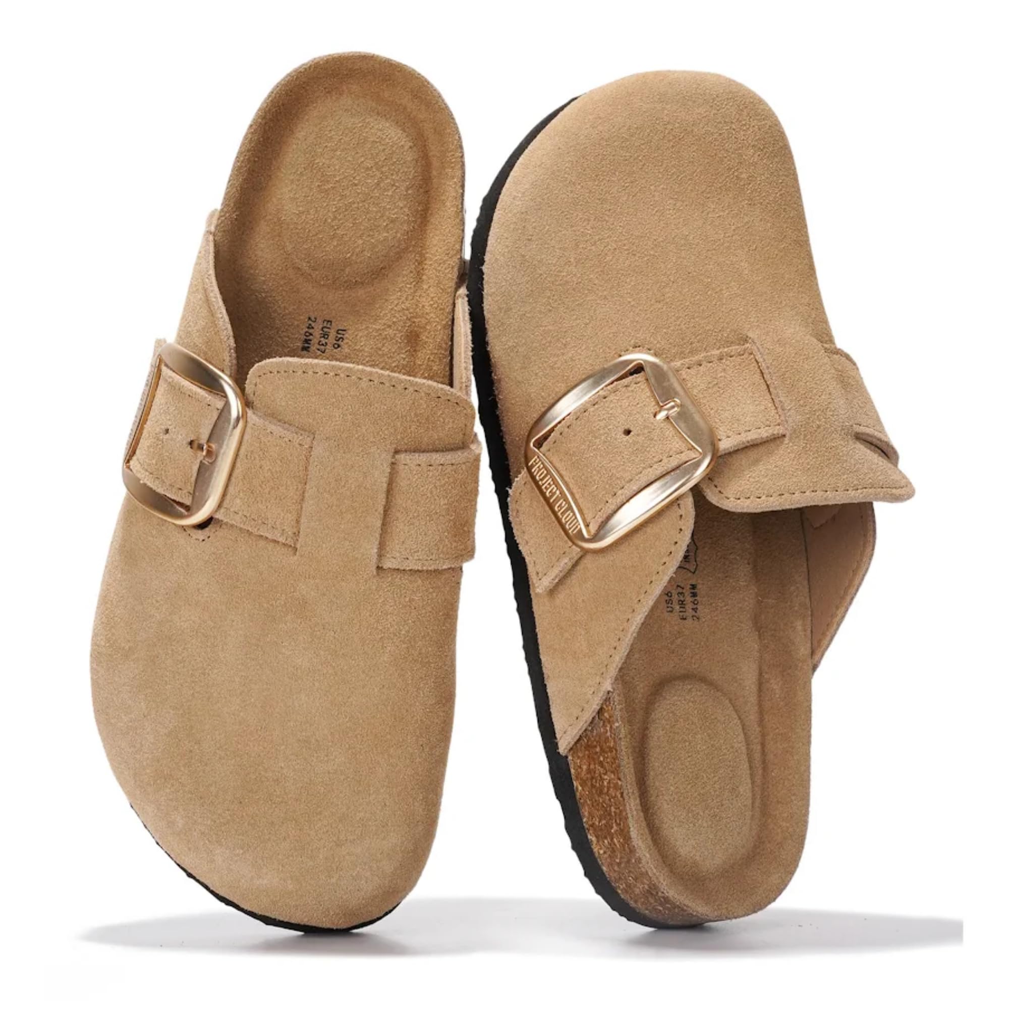 Project Cloud 100% Genuine Leather Clogs for Women Shoes - Memory Foam Insole, N