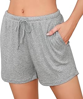 Wikoan Women Pyjamas Shorts, Super Soft Lounge Shorts Stretch Knit Pyjamas Bottoms with Pockets & Drawstring S-XXL