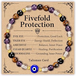 PEALICIOUS Evil Eye Bracelet Amethyst Tiger Eye Crystal Gifts for Men Women | Adjustable Crystal, Evil Eye Protection, Amethyst Tiger Eye Beads, Luck Jewelry, Gifts for Mom Daughter Friend