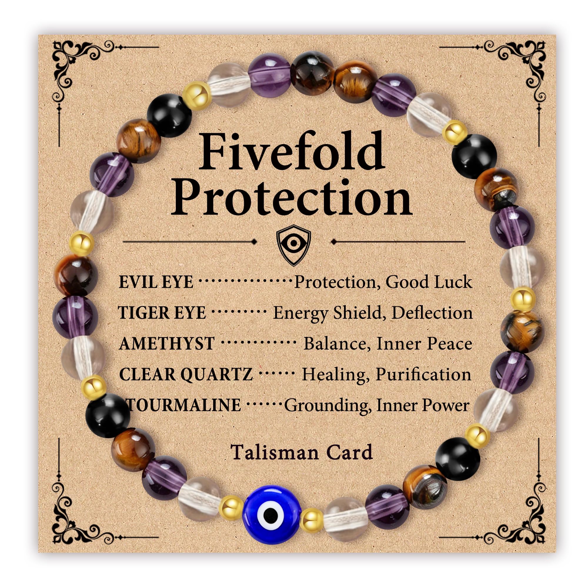 PEALICIOUS Evil Eye Bracelet Amethyst Tiger Eye Crystal Gifts for Men Women | Ad