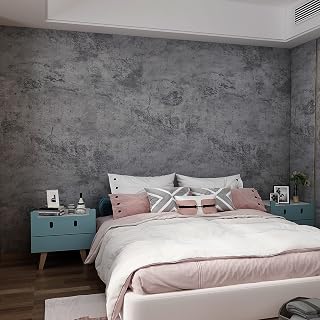 3yecao 24"×354" Thick Grey Blue Concrete Wallpaper Peel and Stick 3D Wide Waterproof Dark Blue Gray Concrete Cement Contact Paper Vinyl Matte Adhesive Sticker for Bathroom Living Room Bedroom Walls