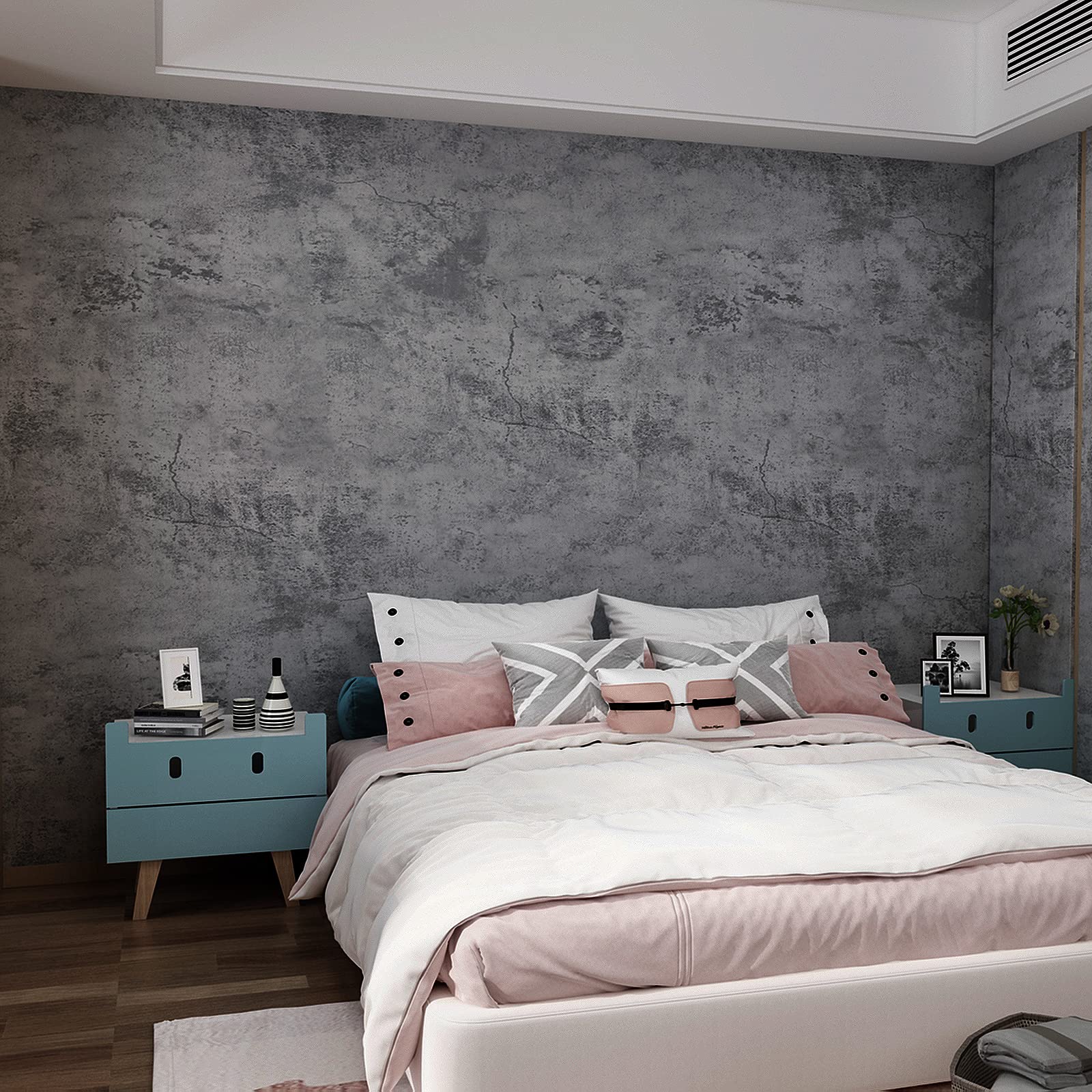 3yecao 24"×354" Thick Grey Blue Concrete Wallpaper Peel and Stick 3D Wide Waterp