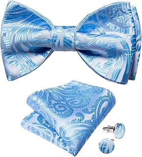 Mens Self Bowtie and Pocket Square Cufflinks Set for Men Tuxedo Wedding