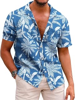 COOFANDY Mens Hawaiian Shirt Flower Shirts Short Sleeve Shirt Wrinkle Free Casual Beach Summer Shirt Regular Fit Vacation Shirts